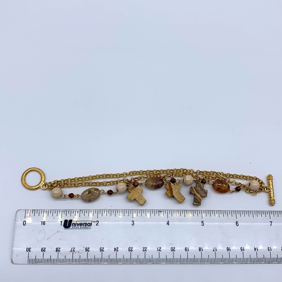 Chain bracelet with polished stones and crosses - Picture 2 of 3